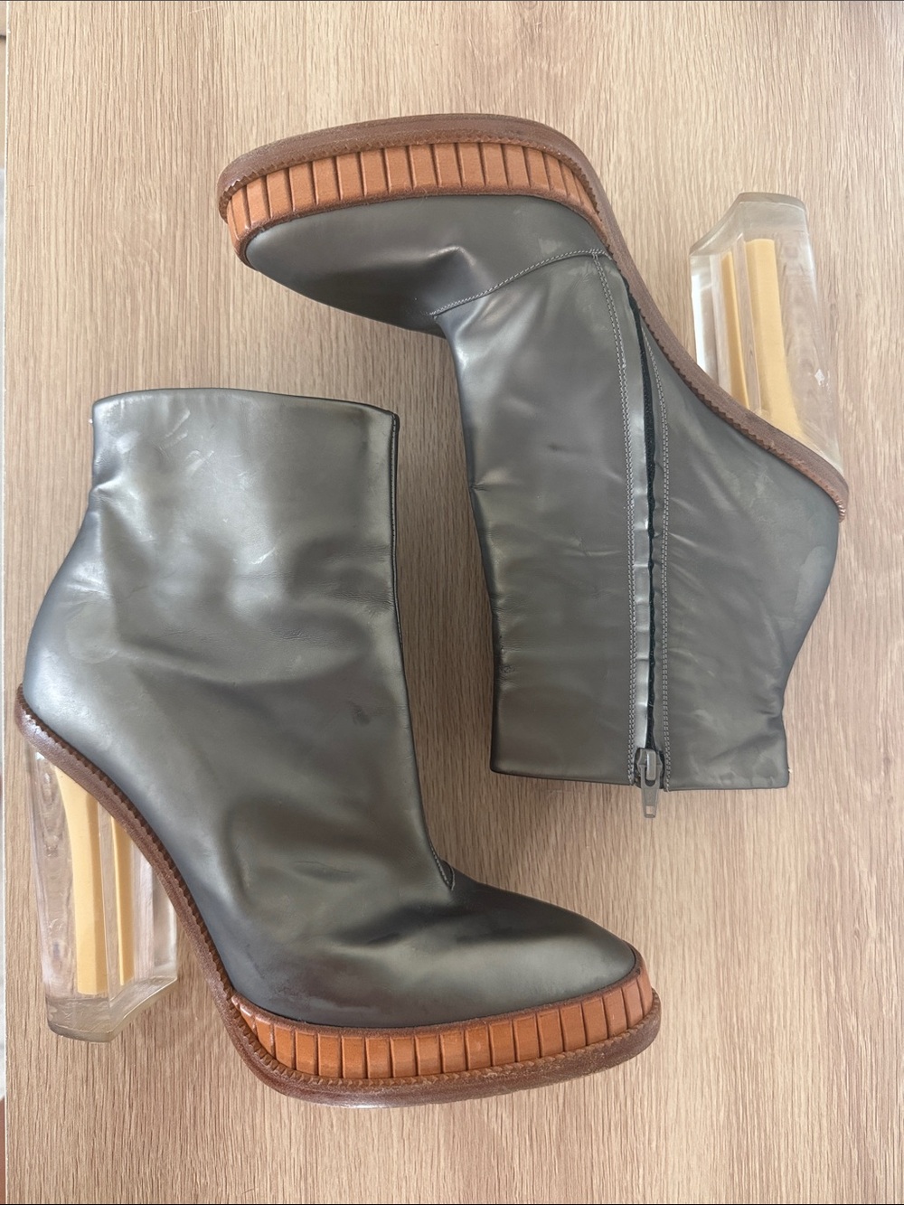 Vintage 2010 Margiela bronze leather Ankle Boots with Clear Heel